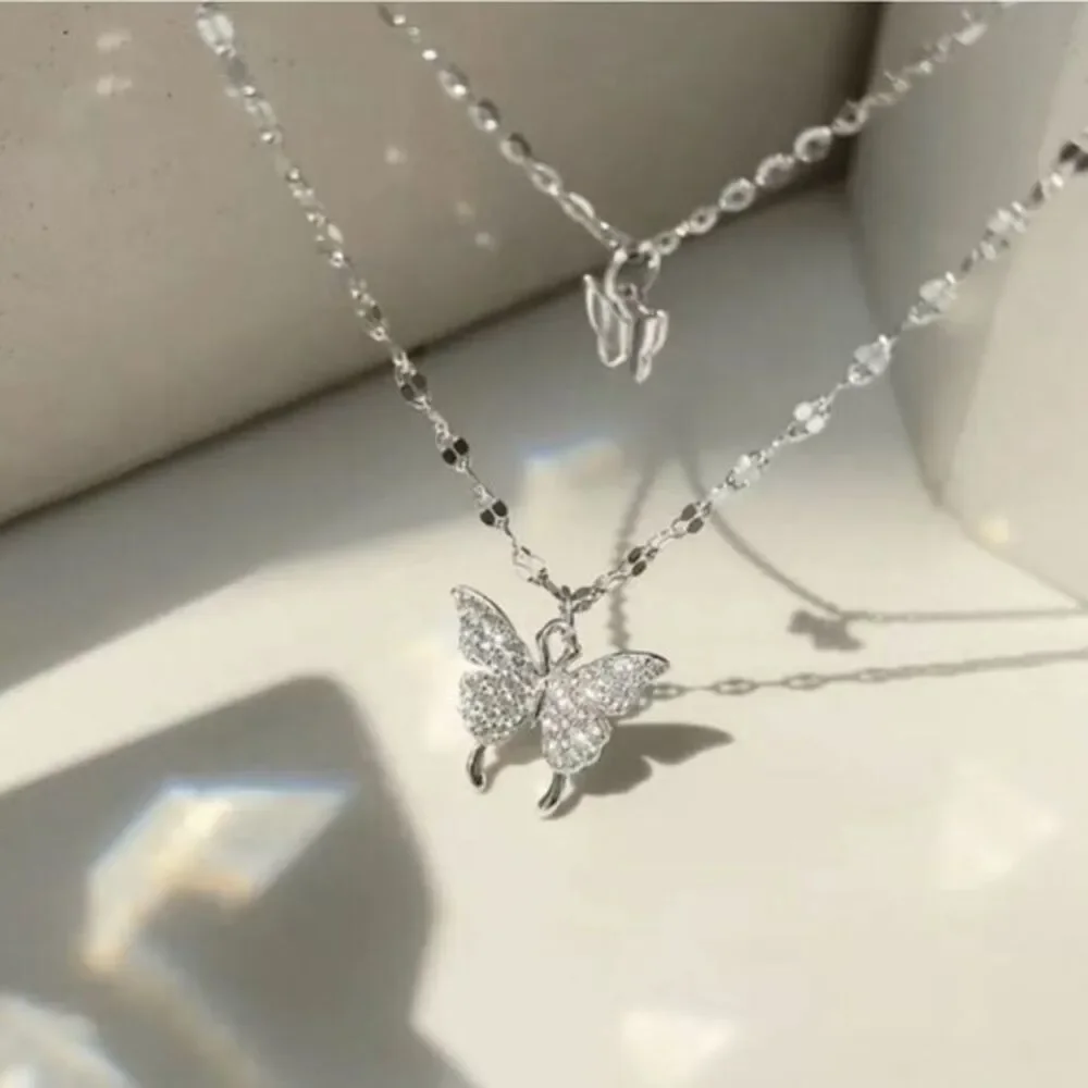Multi-Layer Butterfly Rhinestone Necklace - Picture 6 of 6